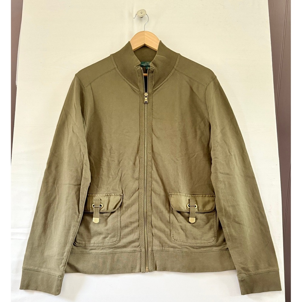 Lauren Ralph Lauren Jeans Co Womens XL Olive Green Full Zip Cotton Sweatshirt
